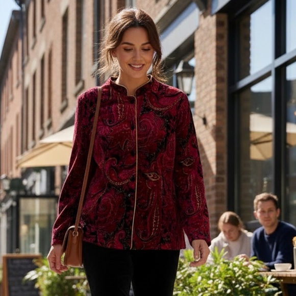 dressbarn Jackets & Blazers - Dressbarn Red and Gold Paisley Jacket